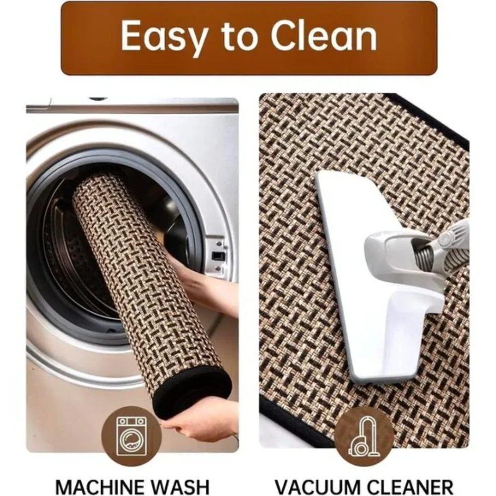 New 2PC Washable Kitchen Rug Set, Non-Skid Absorbent Runner Mats in Black